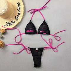 Voguable  Sexy Black Patchwork Micro Bikini  Women Neon Green Strap Push Up Bra Tie Side Thong Swimsuit Beach Bathing Suit Swimwear voguable