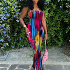 Voguable  European and American summer fashion temperament elegant printed pullover sleeveless dress women's medium voguable