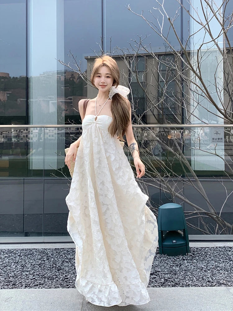 Holiday Style Halter Backless Party Dress for Women Spring Summer New Fairy Beach Sleeveless Long Dresses voguable