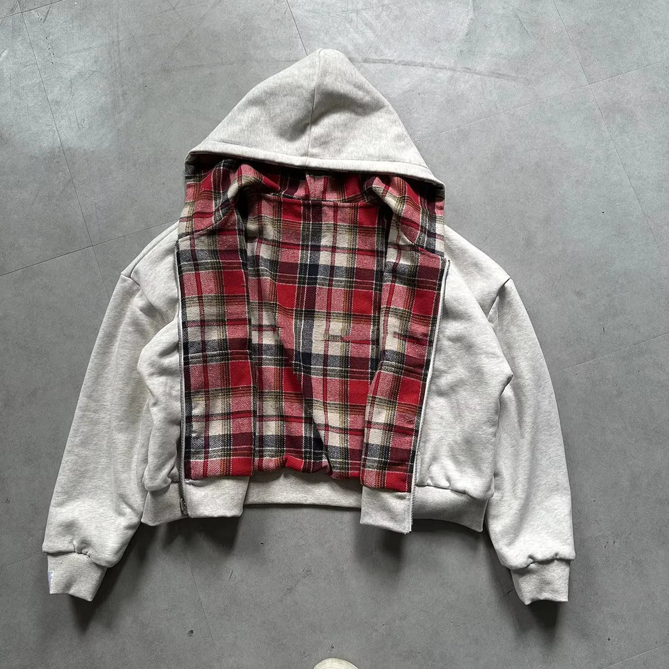 Voguable  Double-Sided Wear Plaid Patchwork Hoodie Men's Fashionable Zipper Splicing Autumn Winter Thickened Casual  Color Sweatshirt voguable