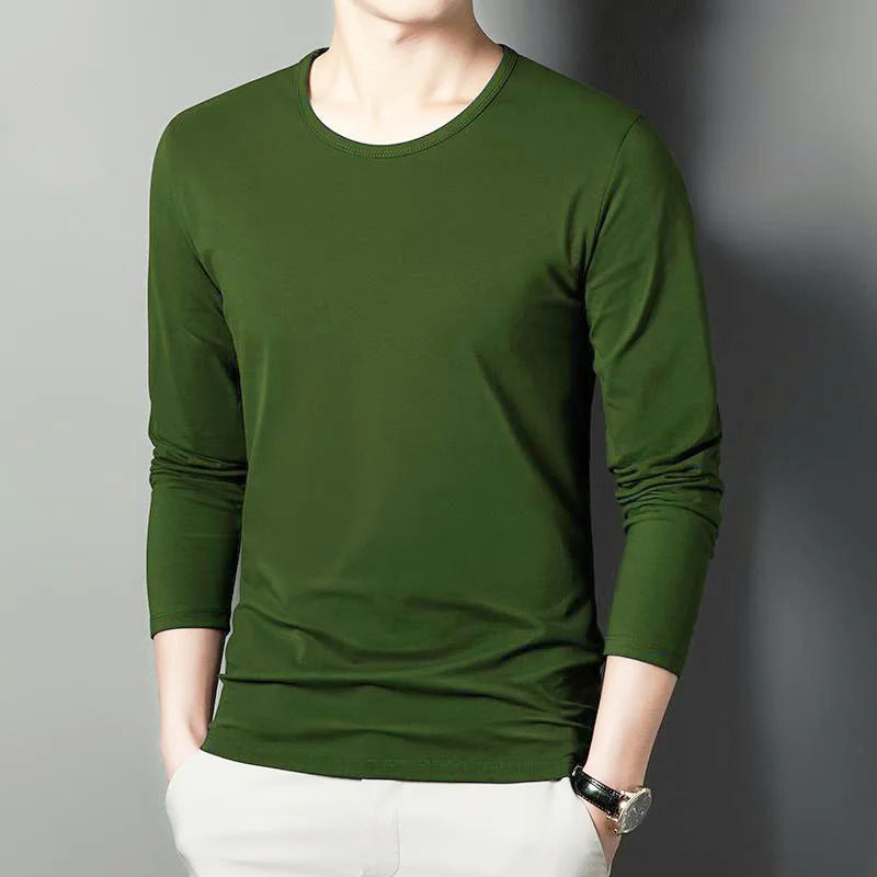 Voguable  Longsved Slimfit Mens Tshirt Casual Wear Base V Neck PU Leather Nine Sleeve Cleanfit Style Citywalk Suitable Tshirt voguable