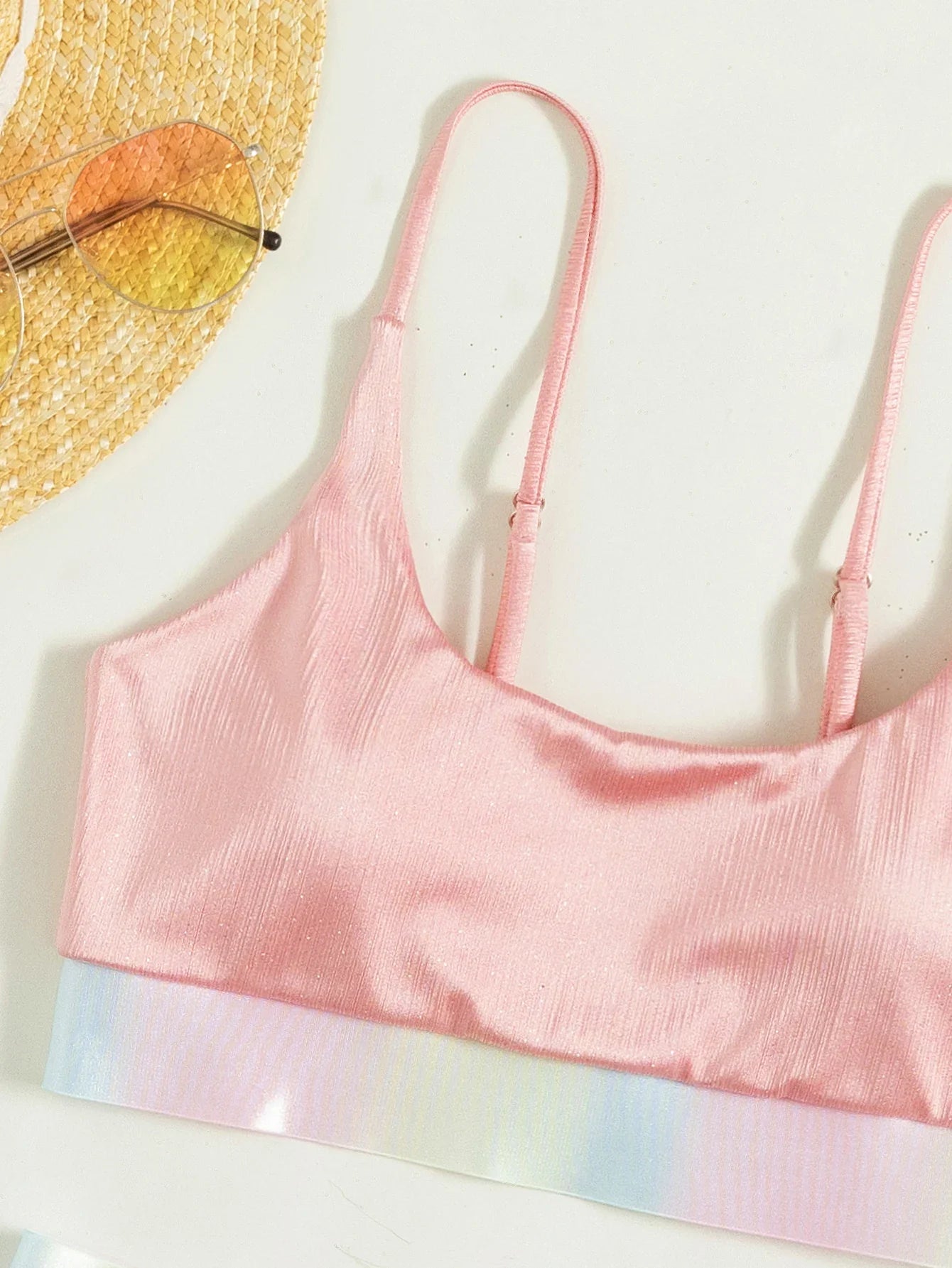 Voguable Shiny Pink Contrast Bikini Set Women Halter Push Up Patchwork High Waist Swimsuit 2024 Designer Bathing Suit Two Piece Swimwear voguable