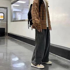 Streetwear  multi-pocket jeans cargo pantsLoose Plus Size Wide Leg Pants Japanese Harajuku Casual Denim Pants Men Clothing voguable