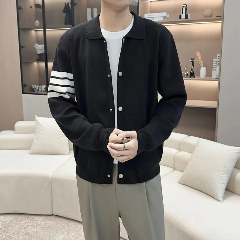 Japanese Retro Men's Cardigan Coats Light Luxury Knitted Lapel Long Sleeve Sweater Jacket Leisure Premium Quality Knitwear M-3XL voguable