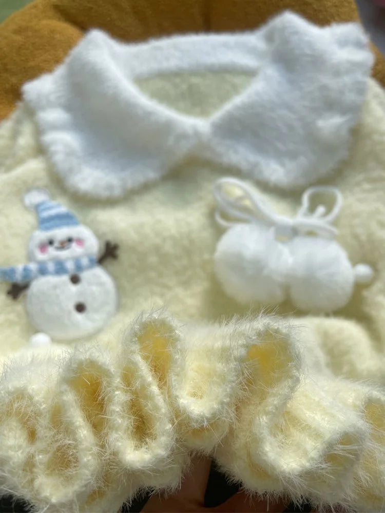 Sweet Faux Mink Cashmere Sweaters Women Kawaii Snowmen Long Sleeve Knitted Pullover Casual Cute Preppy Style Chic Loose Jumpers voguable