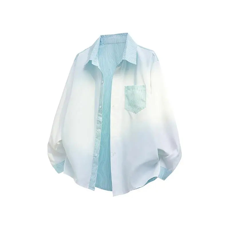Voguable  Men's Oversized Striped Color Block Casual Shirt with Chest Pocket Single Breasted Trendy Streetwear Style voguable