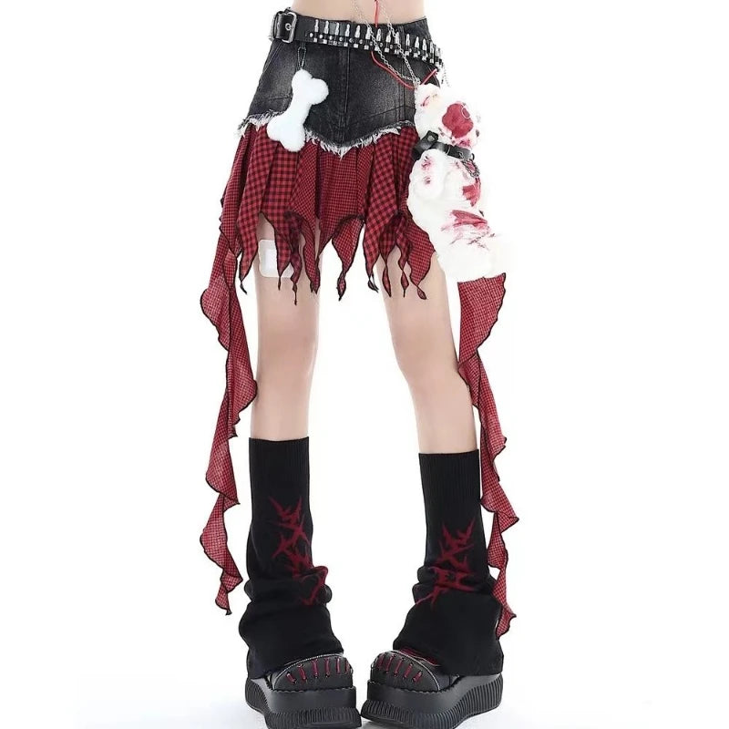 Voguable 2024 New Women Patchwork Skirt Vintage Y2k Skirt Harajuku Korean Style Streetwear Elegant Fashion Lattice  A-line Mini Skirt voguable