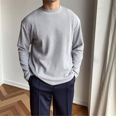 Voguable  Spring Autumn Casual Fashion Solid Loose T-shirt Man Long Sleeve All Match Korean Style Patchwork Pullover Tops Tee Male Clothes voguable