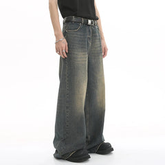 Voguable Old Male Pants Summer Blue Washed Men Denim Jeans Straight Casual Menwear Loose Wide Leg Trousers 2024 New Fashion voguable