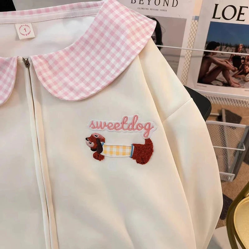 Cartoon Sweet Kawaii Hoodies Women Loose Cute Peter Pan Collar Sweatshirts Fall Preppy Style Long Sleeve New Embroidery Top voguable