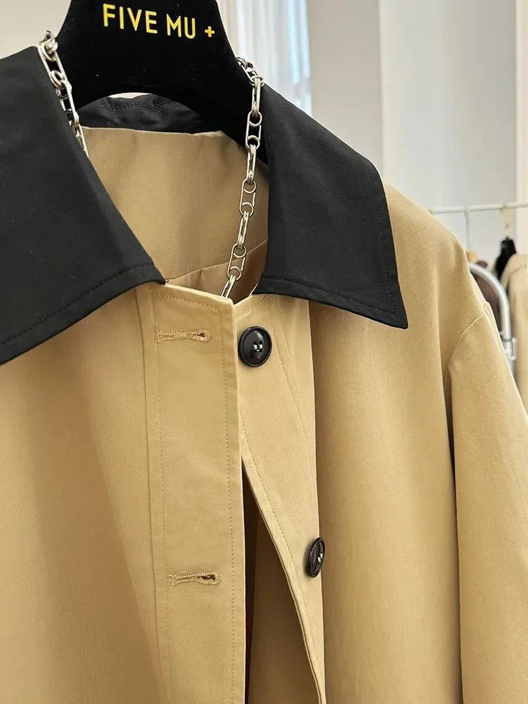 Y2K Fashion Patchwork Cargo Jacket Women Autumn Korean Chic Lapel Midi Windbreaker Bf Long Sleeve Loose Streetwear Overcoat voguable
