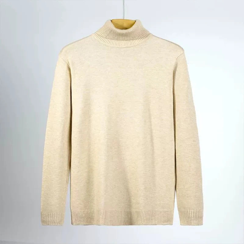 New Korean Fashion Men Sweater Light Luxury Trendy Turtleneck Knit Solid Color Pullover Leisure Retro Long Sleeve Basic Knitwear voguable