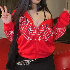 Y2k Rhinestone Skeleton Hoodies Women Gothic Black Zip Up Oversized Sweatshirts Female Retro Harajuku Hooded Jackets Streetwear voguable