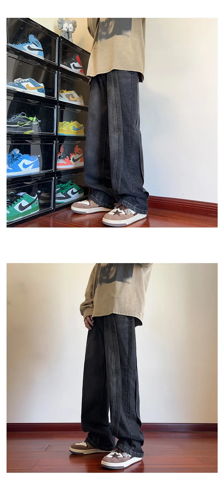 Destroyed Stitching Jeans Men's Blue Washed Jeans Gothic Style Street Trend Clothing Retro Loose Wide Leg Pants straight jeans voguable