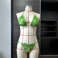 Voguable  Sexy Backless Hollow Lace Bikinis Patchwork Swimsuit Women Bathing Suits Bandage Swimwear Mujer Beachwear Triangle Bikini Set voguable