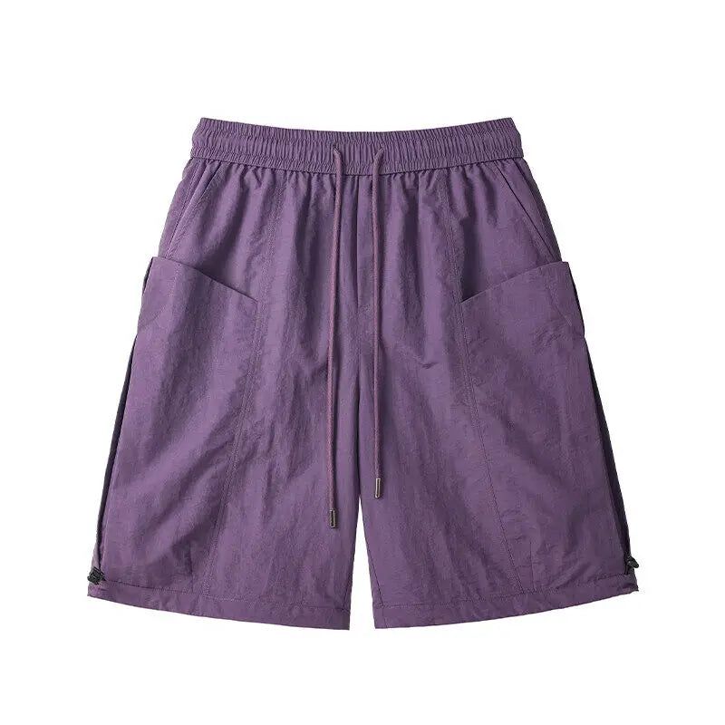 Voguable  Men's Quick-Dry Cargo Shorts Elastic Waist Drawstring Loose Fit Solid Color Big Pocket Casual Workwear Short Pants M-5XL voguable