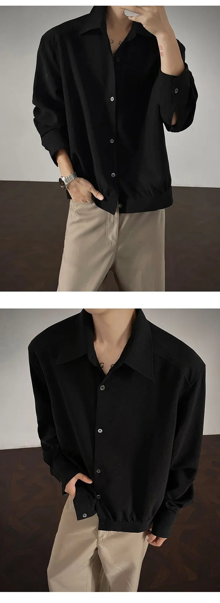Shirt men Korean Style Loose Fit Square Neck Plain Color Long Sleeve Shirt Man Autumn New Trendy Youth Dance Shirts Oversized voguable