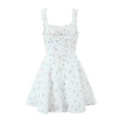 YENKYE Sexy Slim Fit Short Floral Print Dress For Women Sleeveless Lacing Up A Line Holiday Party Dresses Summer Corset Robe voguable