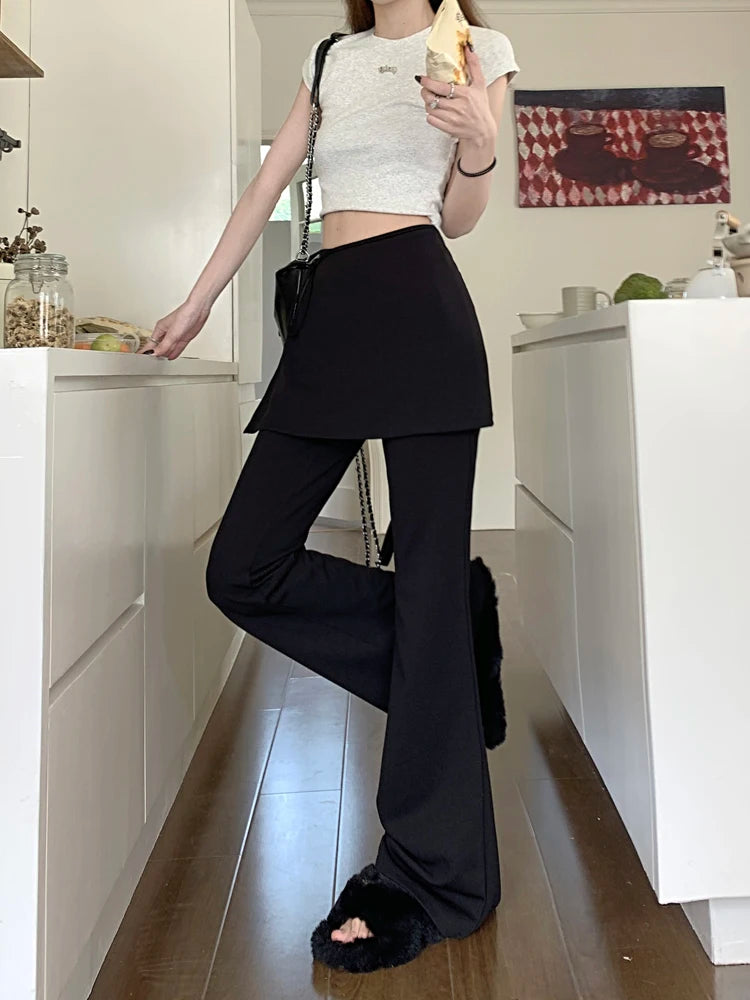 Voguable Black High Waist Slim Mopping Pants Women Minimalist Chic New 2024 Summer Office Lady Streetwear Casual Flare Trousers voguable