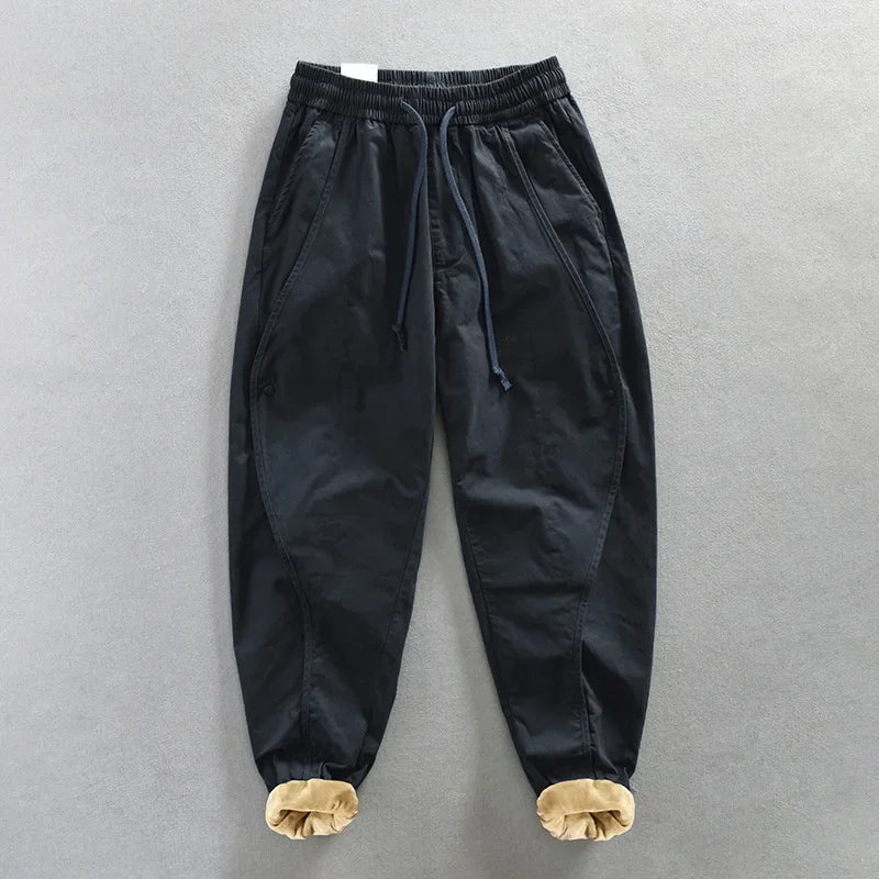 Voguable Winter New 100% Cotton Cargo Velvet Men's Winter Pants Comfortable Thickened Soft Keep Warm Retro Street Trousers voguable