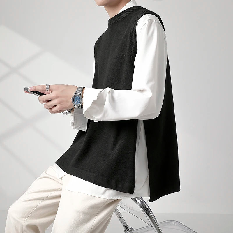 Voguable Korean Sweater Vest Men Slim Fit Fashion Solid Color Casual O-neck Knitted Pullover Men Knitting Sweaters Men Jumper Clothes voguable