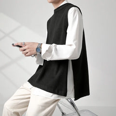 Voguable Korean Sweater Vest Men Slim Fit Fashion Solid Color Casual O-neck Knitted Pullover Men Knitting Sweaters Men Jumper Clothes voguable