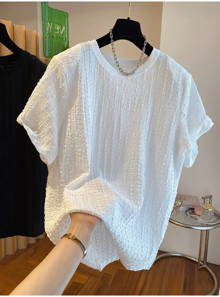 Voguable  Light Luxury Niche Round Neck Pullover Half-sleeved T-shirt Summer Men's Thin T-shirt Short-sleeved Shirt voguable