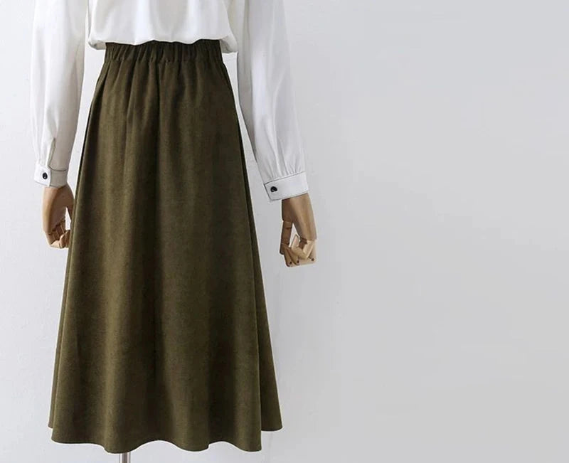 Preppy Style Vintage Long Skirts Women High Waist Sweet Loose A Line Skirt Lace Up Retro Fall Winter Female Elegant Long Skirts voguable