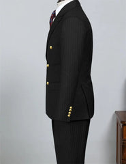 Voguable  2 Piece Black Striped Men's Suit Set Golden double breasted Lapel Jacket Elastic Pants Wedding Part Prom Dinner Wrok Travel voguable