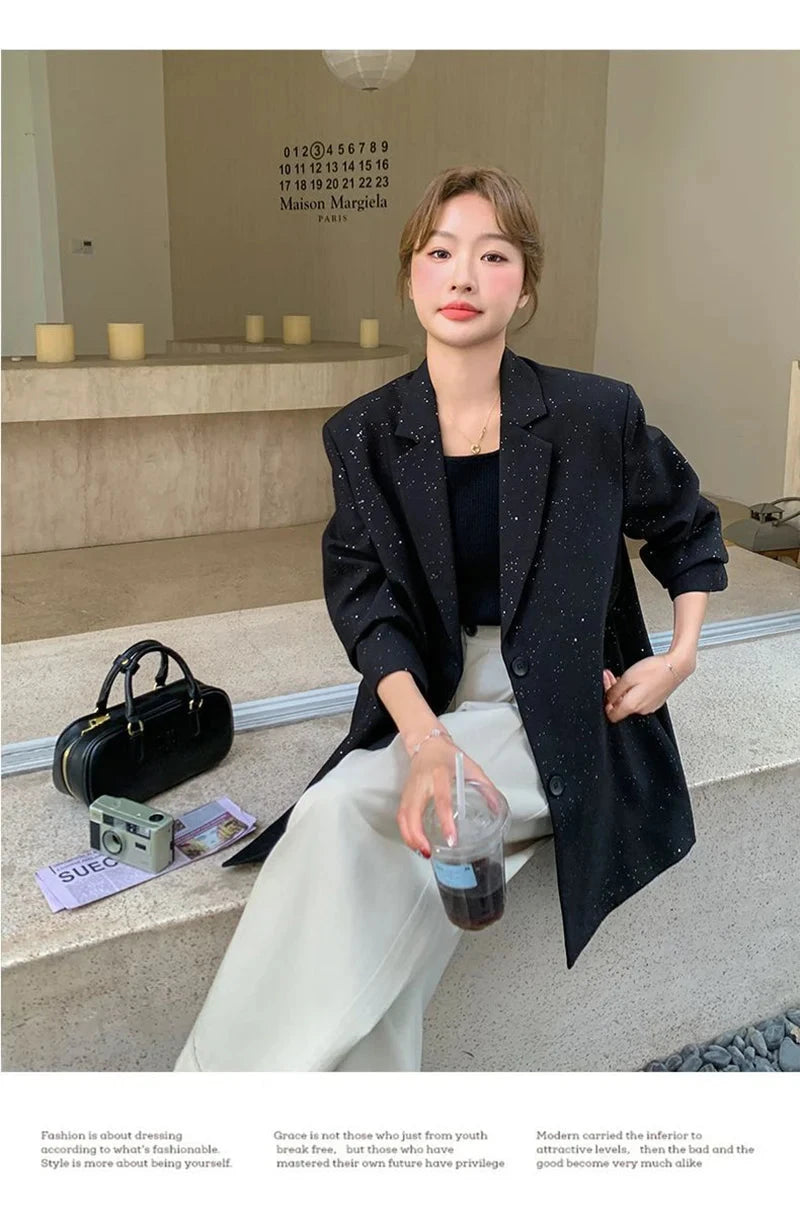 Elegant Black Blazer Women Fashion Sweet Long Sleeve Design Suit Coat Korean Casual Chic Female Fall Winter Sweet Jacket voguable