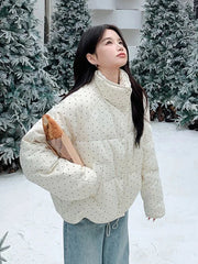 Dot Sweet Warm Parkas Women Long Sleeve Retro Winter Thick Cute Cotton Coat Casual Stand Collar Pockets Korean New Jacket voguable