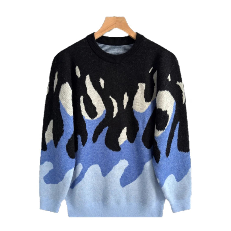 New Korean Trendy Men Sweaters Light Luxury Knitted Color Clashing O Neck Long Sleeve Pullover Casual High Street Knitwear M-3XL voguable