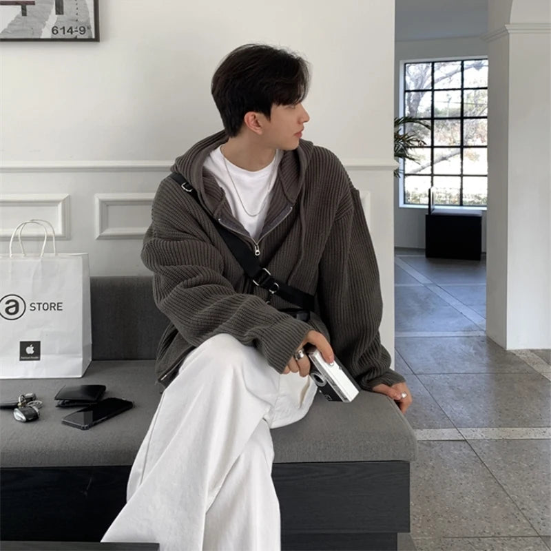 Voguable  Winter Sweater Cardigan Men Warm Oversized Knitted Hooded Sweater Coat Men Korean Loose Cardigan Sweater Mens Jumper Clothes voguable