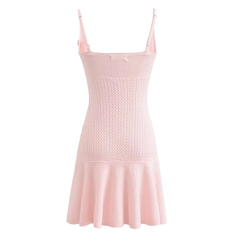 Sexy Elegant Women Floral Appliques Slim Knit Sling Dress V Neck A-line Mini Lady Dresses  Summer Robe voguable