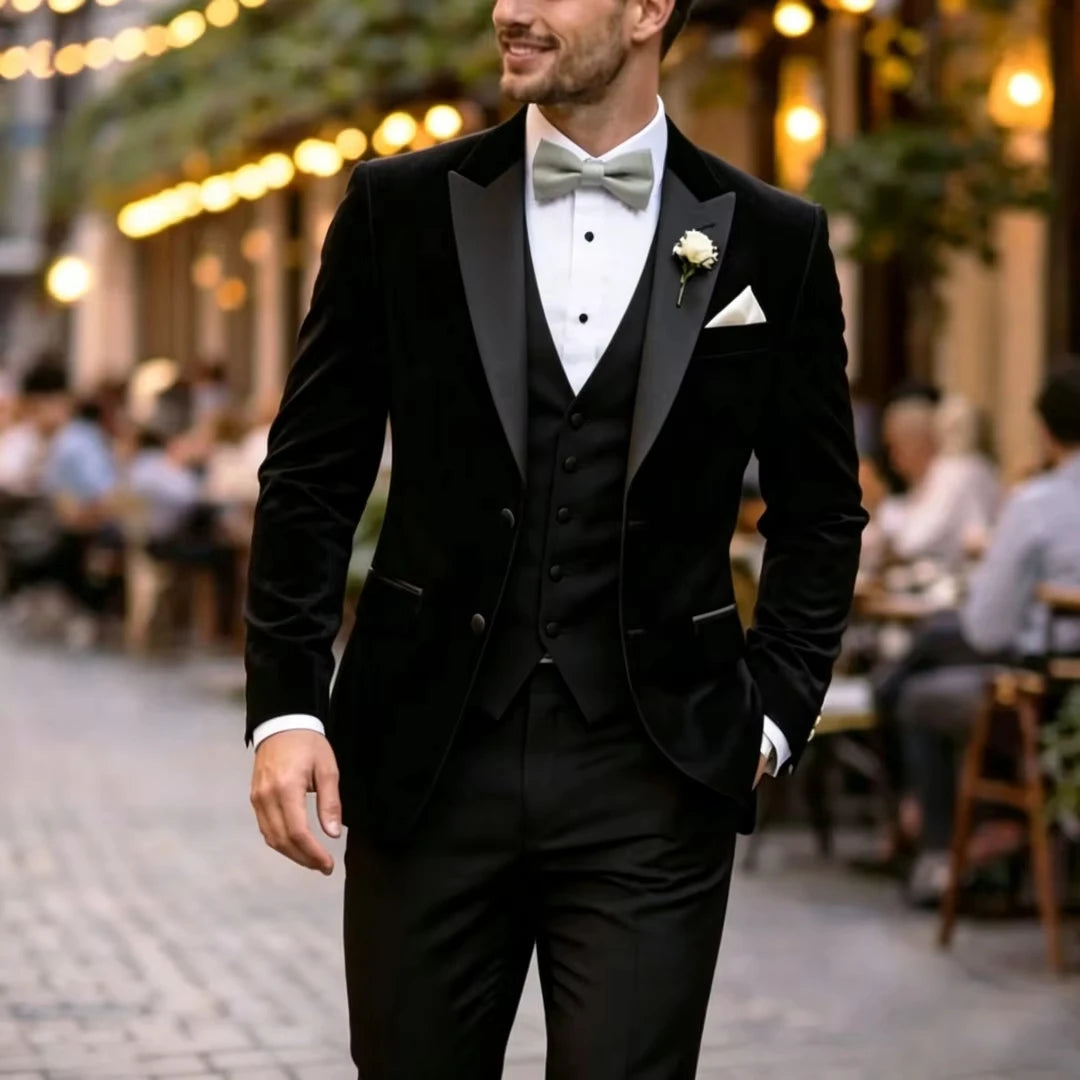 Voguable  Men Suit Black Ivory 3 Pieces Single Button With Lapel For Wedding Birthday Banquet Party Business Work Office Jacket Vest Pant voguable