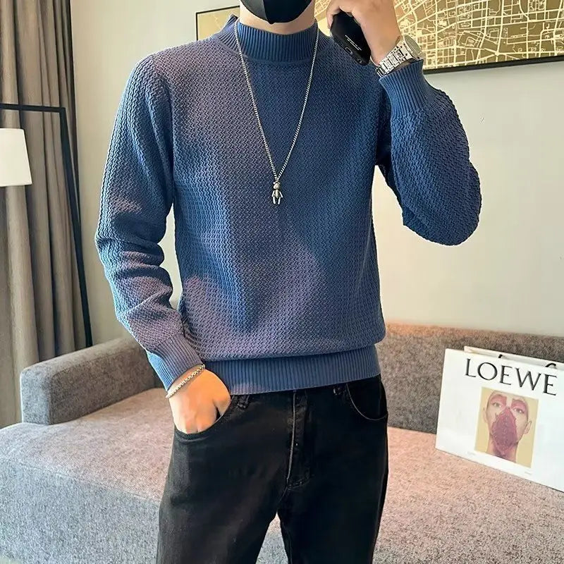 Autumn Winter Solid Knitwear Long Sleeve Sweaters Fashion Harajuku Tops Casual All Match Undershirt Thick Pullover Male Clothes