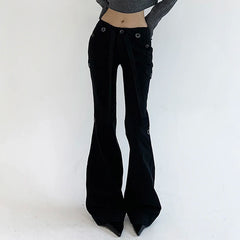 Voguable  Casual Basics Flare Jeans Brown Black All-match Street Style Boot Cut Denim Pants High Waist Vintage Trousers Women Y2K voguable