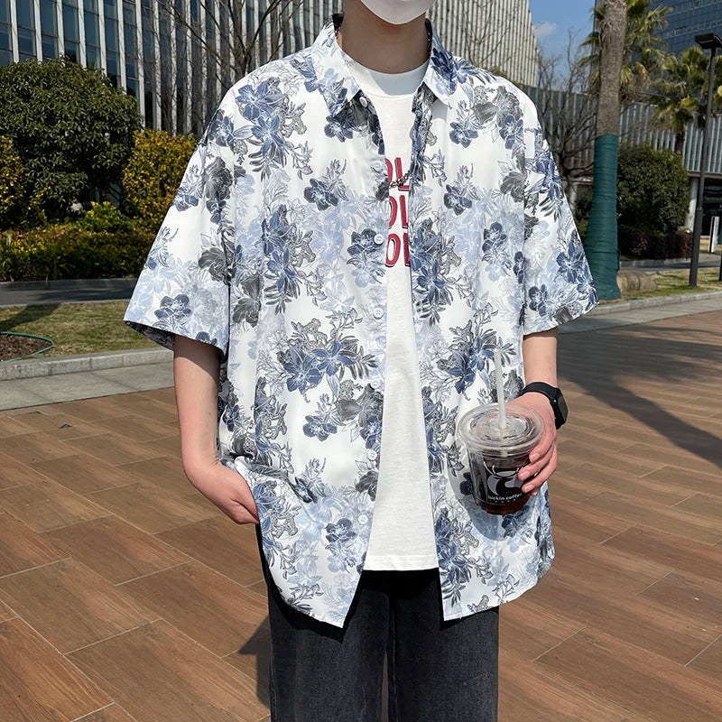 Voguable  Men's Stylish Summer Short Sleeve Hawaiian Shirt Tropical Floral Print Breezy Lightweight Casual Beachwear Fashion voguable