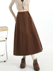 Retro Belt Long Skirt Women Casual Sweet High Waist A Line Skirts Preppy Style Fall Winter Lady Korean Vintage Long Skirts voguable