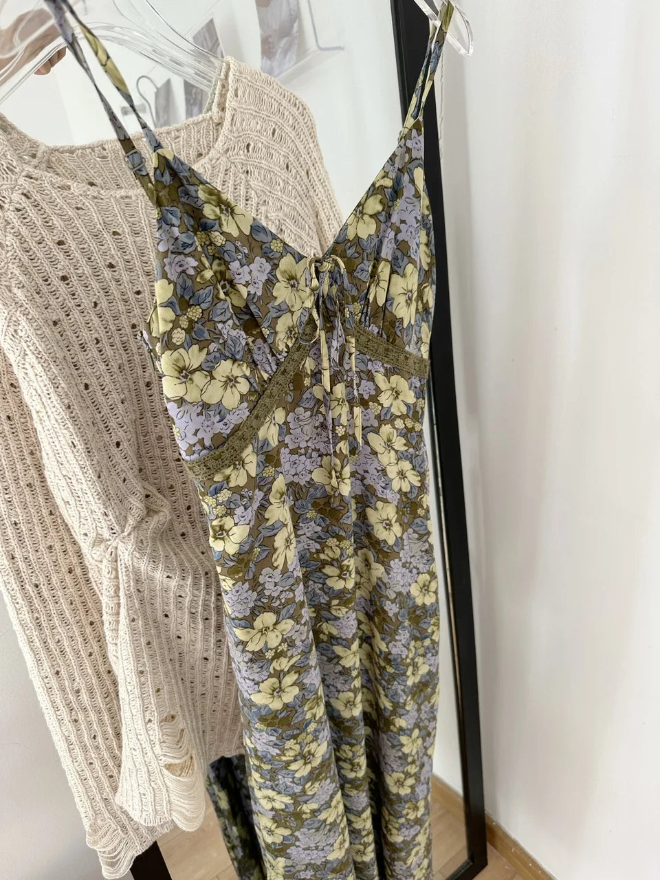 Voguable 2024 Spring Casual Sexy Style 2 Piece Set Women Round Neck Solid Sweater + Suspender Dresses Vintage Fairy Two Piece Dress Set voguable