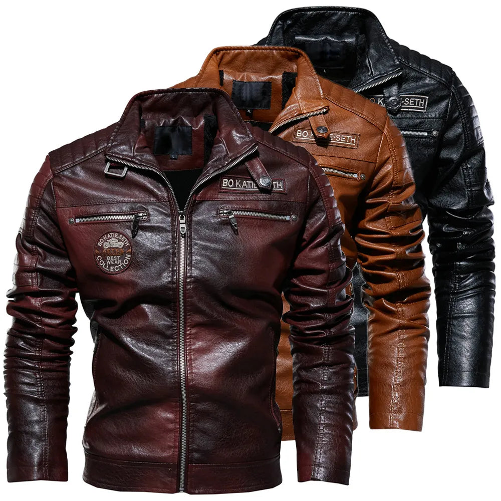 Leather Jacket Men Winter Fleece Motorcycle Faux Leather Jacket Removable Fur Collar Windbreaker Ropa De Hombre Slim Coat voguable