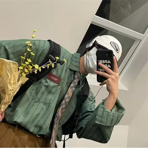 Voguable England Style Soft Cotton Fashion Shirts Single Patch Pocket Long Sleeve Standard-fit Button-down Man Casual Striped Shirt voguable