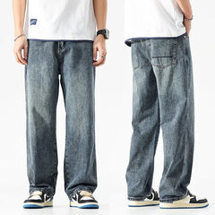 Wide Leg Jeans Men Baggy Pants Summer Straight Cut Loose Retro Blue Denim Pants Streetwear Fashion Pockets Vintage Man Clothes voguable