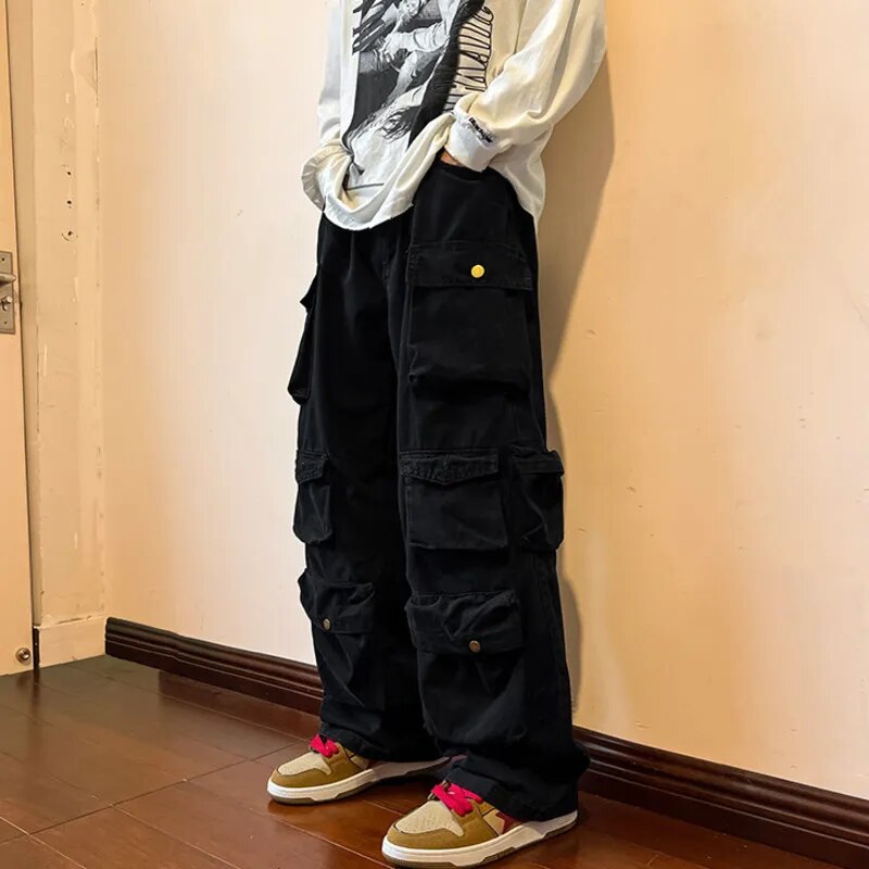 Y2k Men's Cargo Pants Multi Pocket Male Hiphop Overalls High Street Safari Style Trousers Summer New Streetwear voguable
