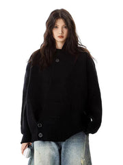 Hip Hop Y2K Gray Cardigan Sweaters Women Loose Streetwear V Neck Design Knitted Coat Casual Vintage Long Sleeve Bf Gothic Tops voguable