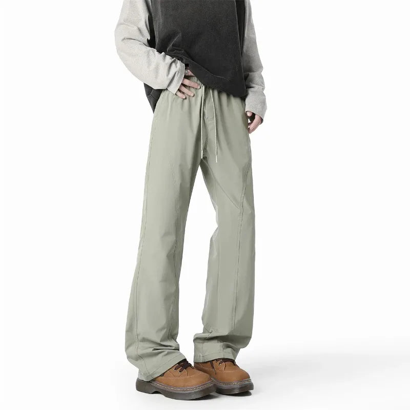 Voguable  Men's Wide-Leg Track Pants Lightweight Elastic Waist Casual Trousers voguable