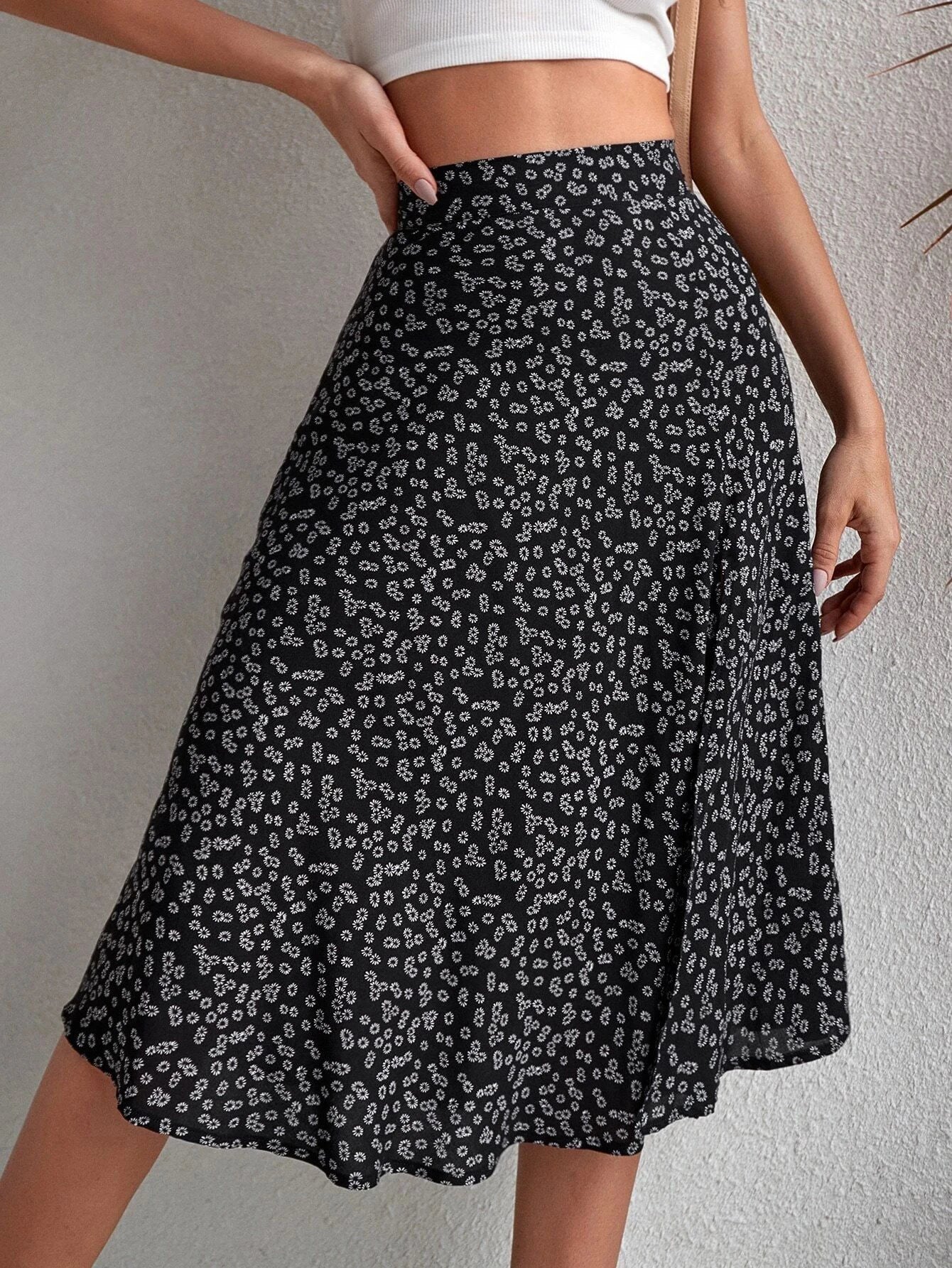 New Women Summer Wrapped Skirts Beach Holiday Clothes High Waist Floral Print Split Casual Summer Midi Skirt Female Sexy voguable