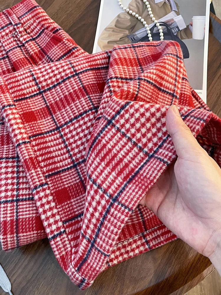 Loose Vintage Plaid Pant Women High Waist Casual American Wide Leg Trousers Fall Winter Retro High Quality Female Sweet Pants voguable