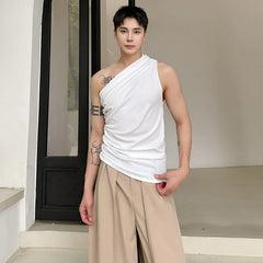Voguable  Personalized Trendy Slant Shoulder Slim Fit Sleeveless Vests Original Plain Men's Street Tank Tops voguable