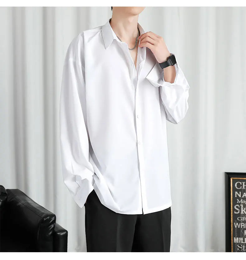 Shirt Men Solid  Long sleeved Shirt For Men Korean Fashion Shirts Comfortable Blouses Casual Loose Classic Single Breasted Shirt voguable